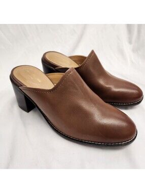 Hush Puppies Shoes Bounce Women's 8M Moyen Mule Slip-On Tan Leather Block Heel